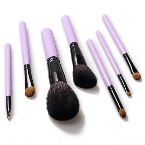 Close-up of the synthetic bristles of the makeup brushes