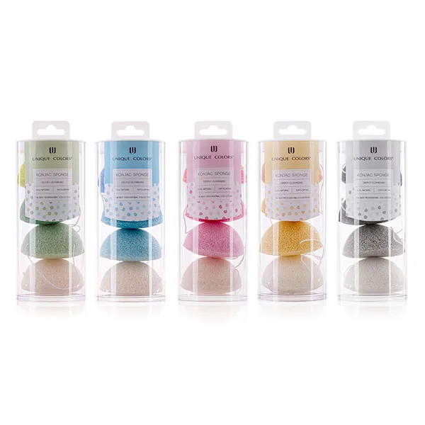 Natural Konjac Facial Cleansing Sponges displayed in a cylinder