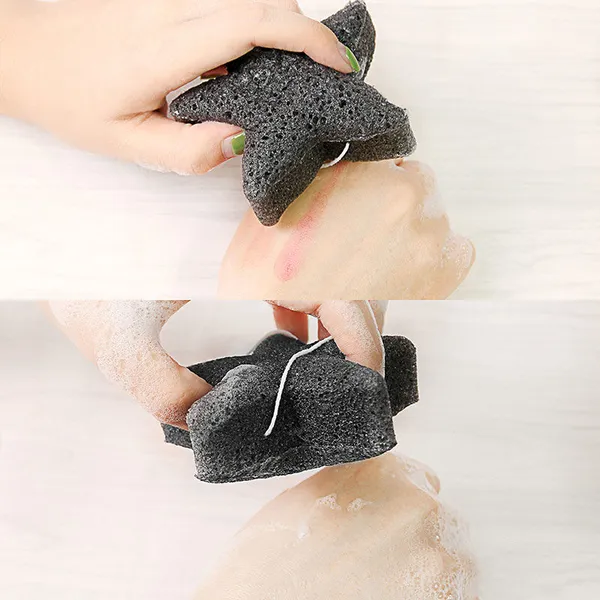 Black star-shaped konjac sponge with a soft texture