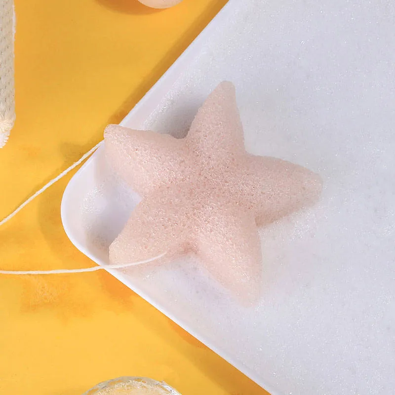 Natural Konjac Star Shaped Makeup Removal Sponge in red